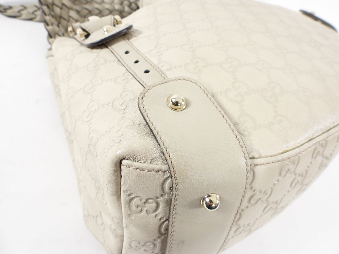 Gucci Ivory Guccissima Leather Braided Strap Pelham Tote Bag