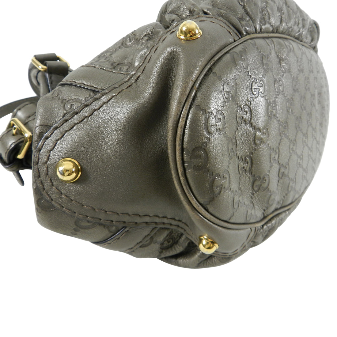 Gucci Guccissima Pewter Leather Monogram Hobo Bag with Gold Tone Hardware 
