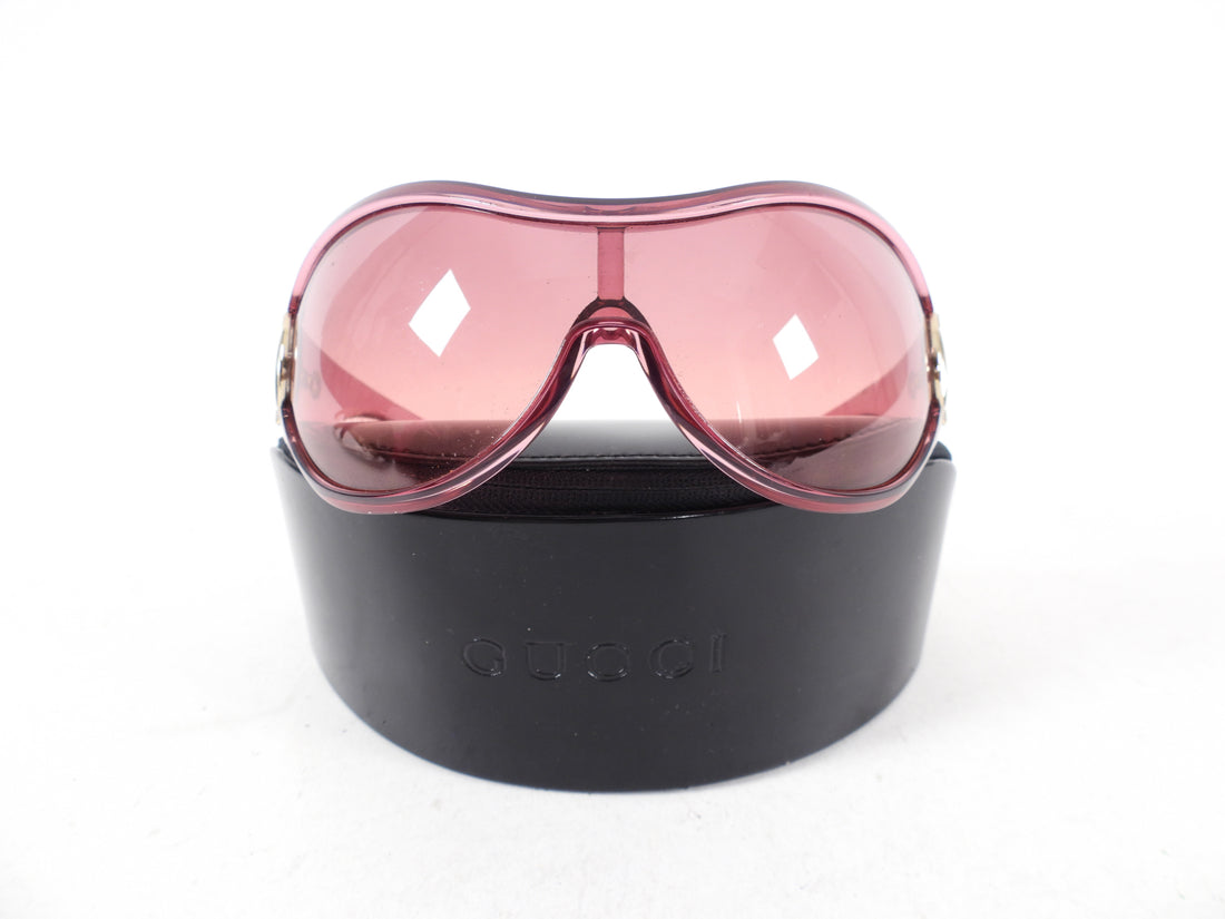 Gucci Pink Horsebit Early 2000's Wrap Shield Sunglasses