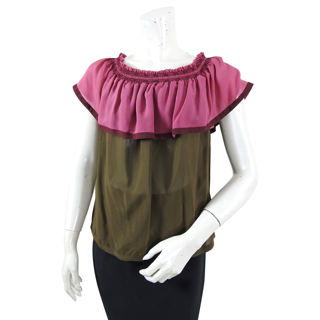 Gucci Pink and Brown Silk Off Shoulder Ruffle Top - IT42 / 6