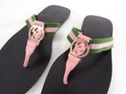 Gucci Pink Enamel and Web Stripe Flat Thong Sandal - USA 7