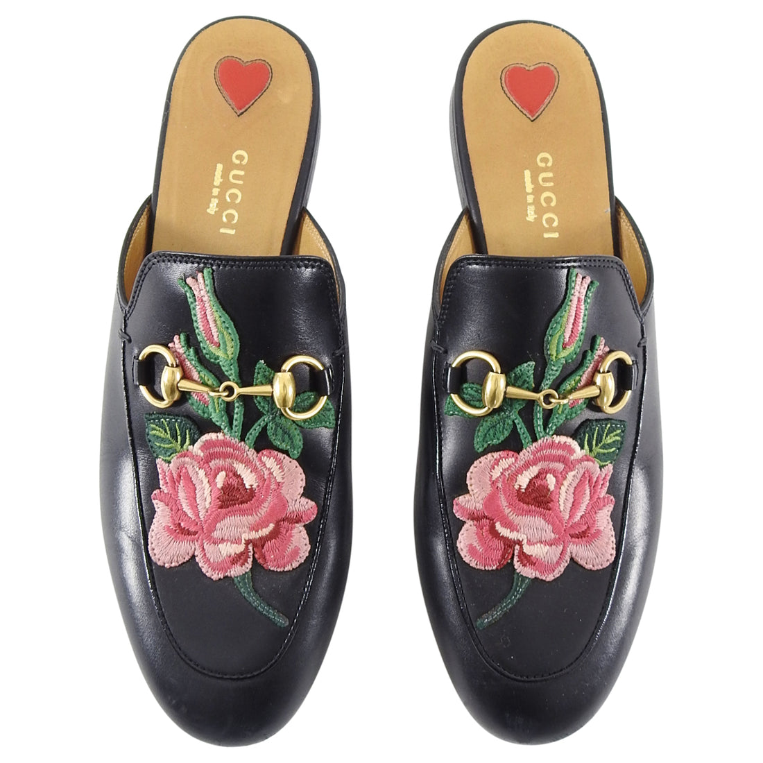 Gucci Princetown Slipper with Embroidered Rose - 6.5