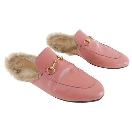 Gucci Pink Lipstick Rose Princetown Wool Lined Slippers - 41