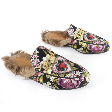 Gucci Princetown Romantique Brocade Heart Slippers - USA 6.5