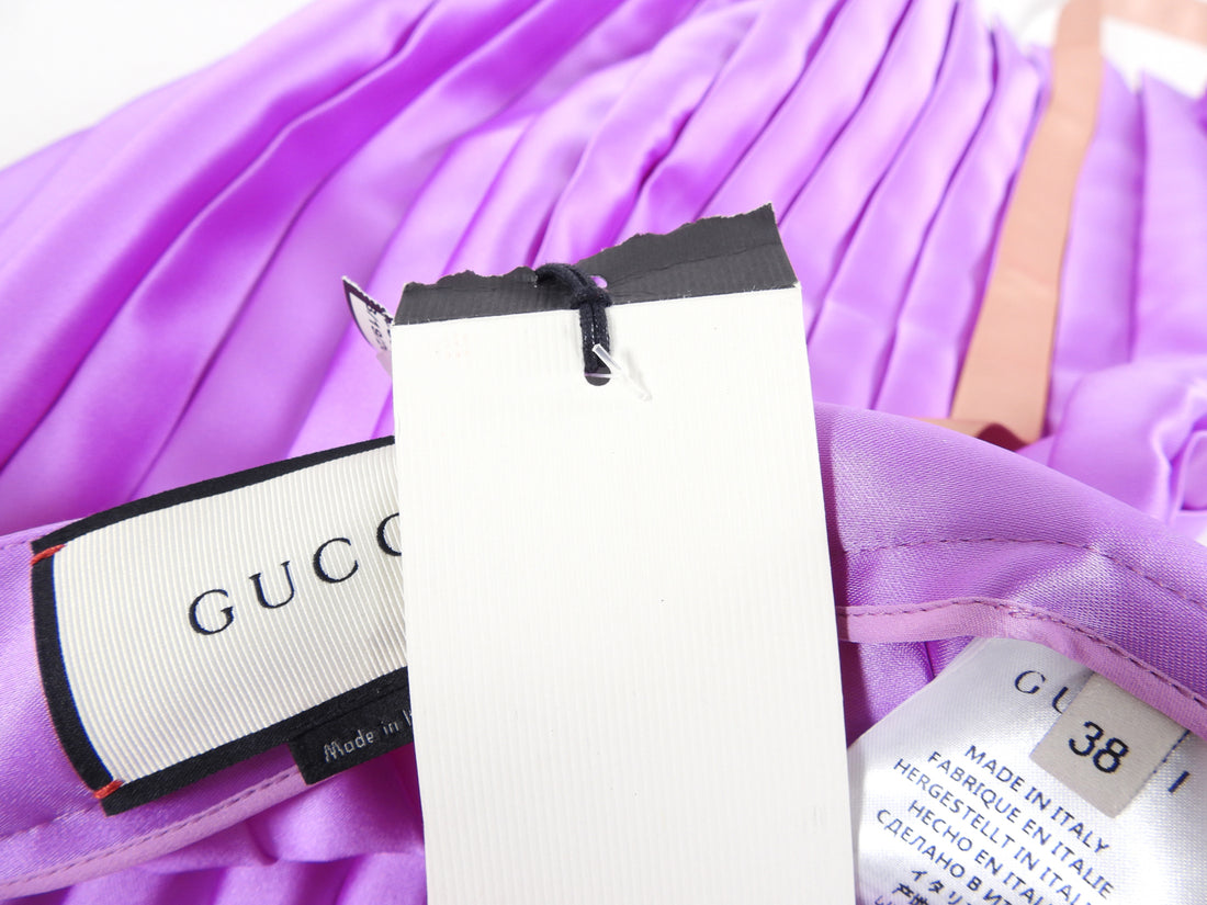 Gucci Purple Satin Pleated Skirt with Sash Belt - S