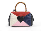 Gucci Pink Navy White Bamboo Queen Margaret Medium Bag.  Original retail $3400 USD / $4150 CAD.  Pleated leather bag in pink, navy, and white, with bamboo handle, leather shoulder strap, and jewelled bee clasp.  Medium size measuring 12.5 x 8.25 x 3.75” with an 18.25” strap drop.  Excellent condition - appears to be brand new and uncarried.  Includes duster, box, strap, clochette, care pamphlet, controllato paper, leather swatch, protective packaging, and Entrupy certificate of authenticity.