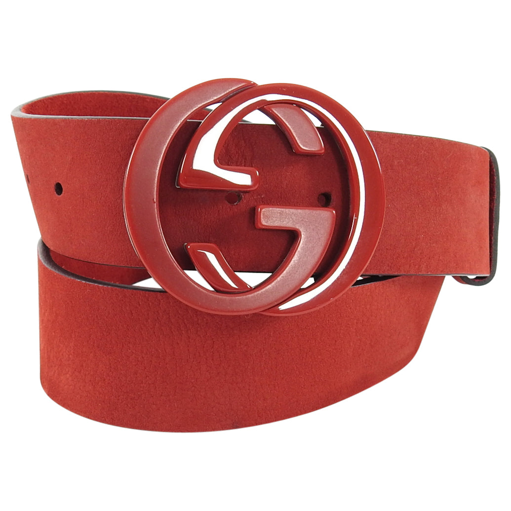 Gucci Suede Belt With Interlocking G in Red