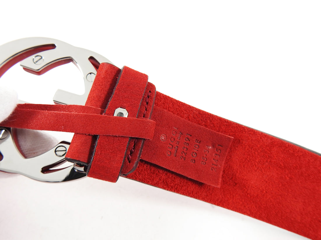 Gucci Red Suede Interlocking GG Logo Belt - 85 / 34