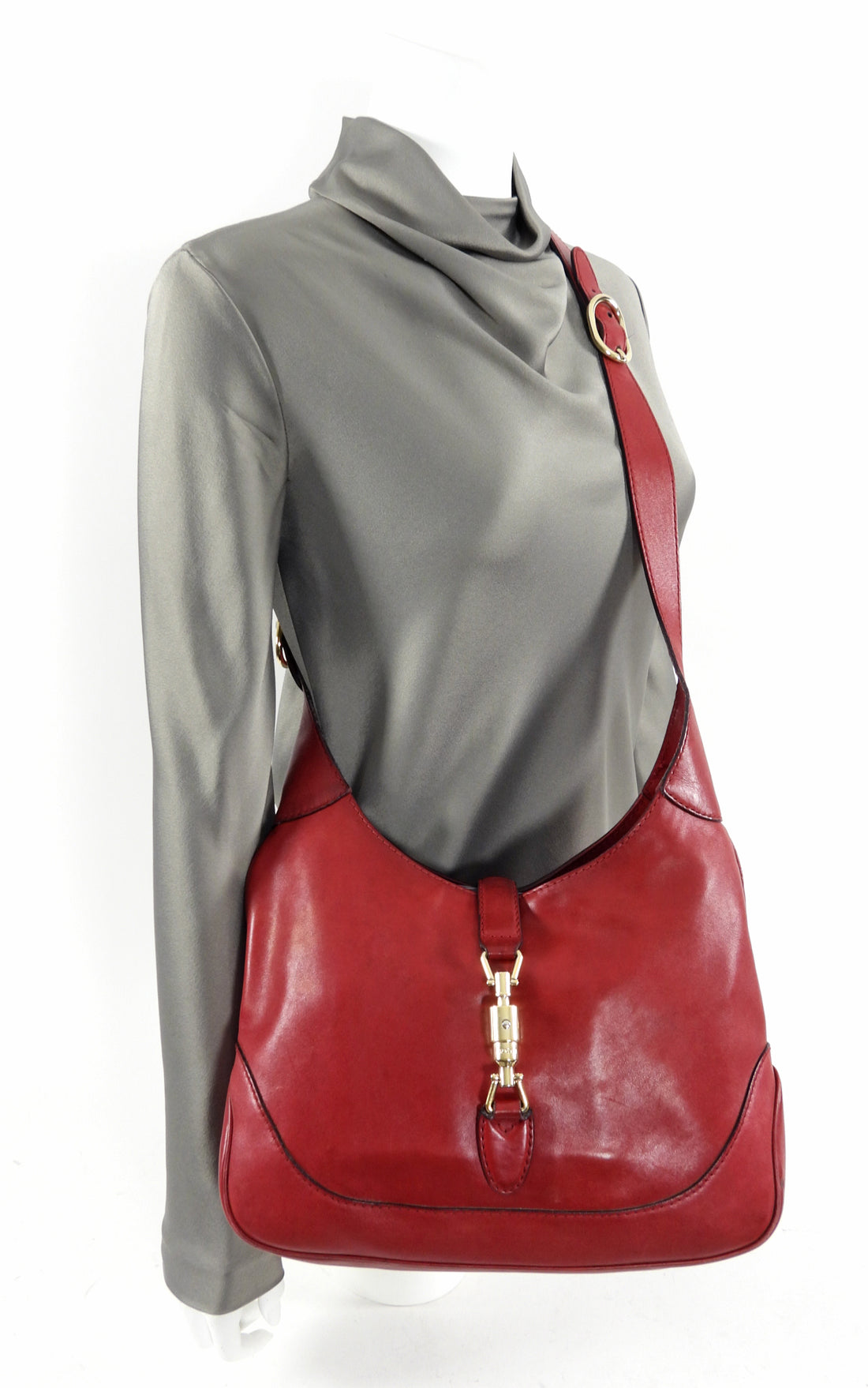 Gucci Red Leather Jackie Hobo Shoulder Bag