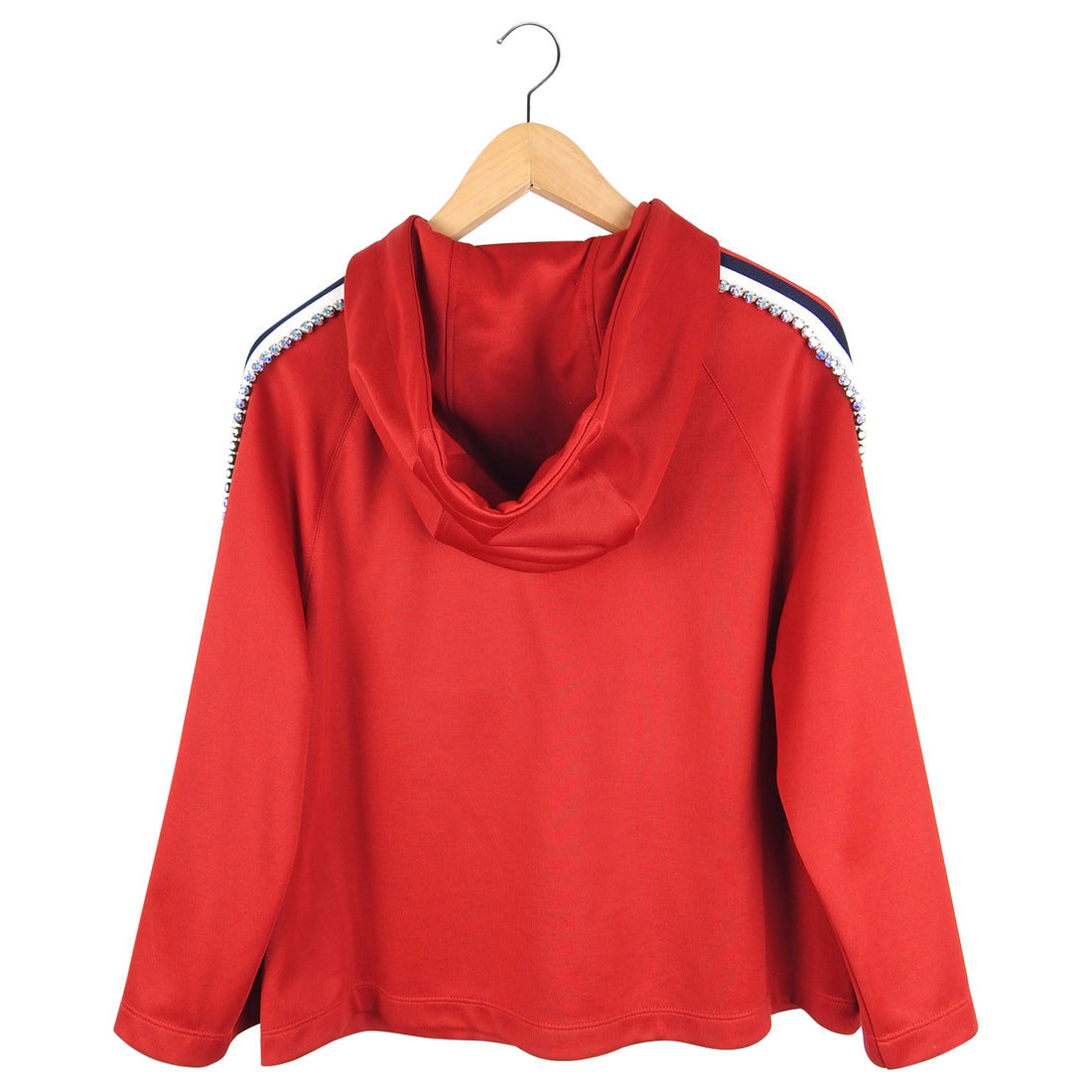 Gucci Red Hoodie with Stripe and Jewelled Rhinestone Accents - XS