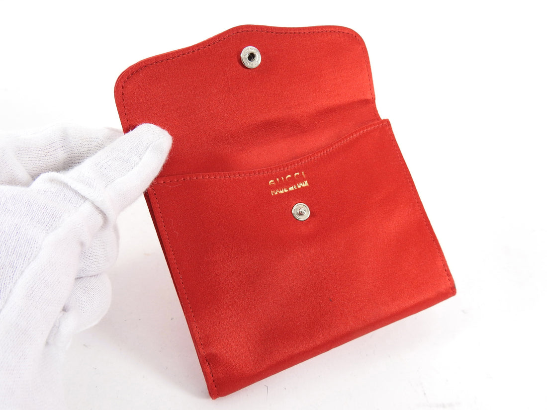 Gucci Vintage 1970's Red Silk Satin Small Compact Wallet