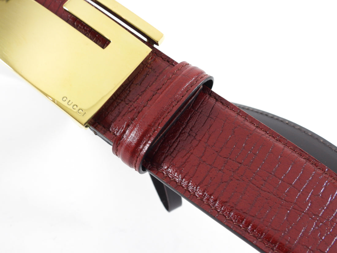 Gucci Tom Ford Red Gold G Buckle Leather Belt - 32-34”