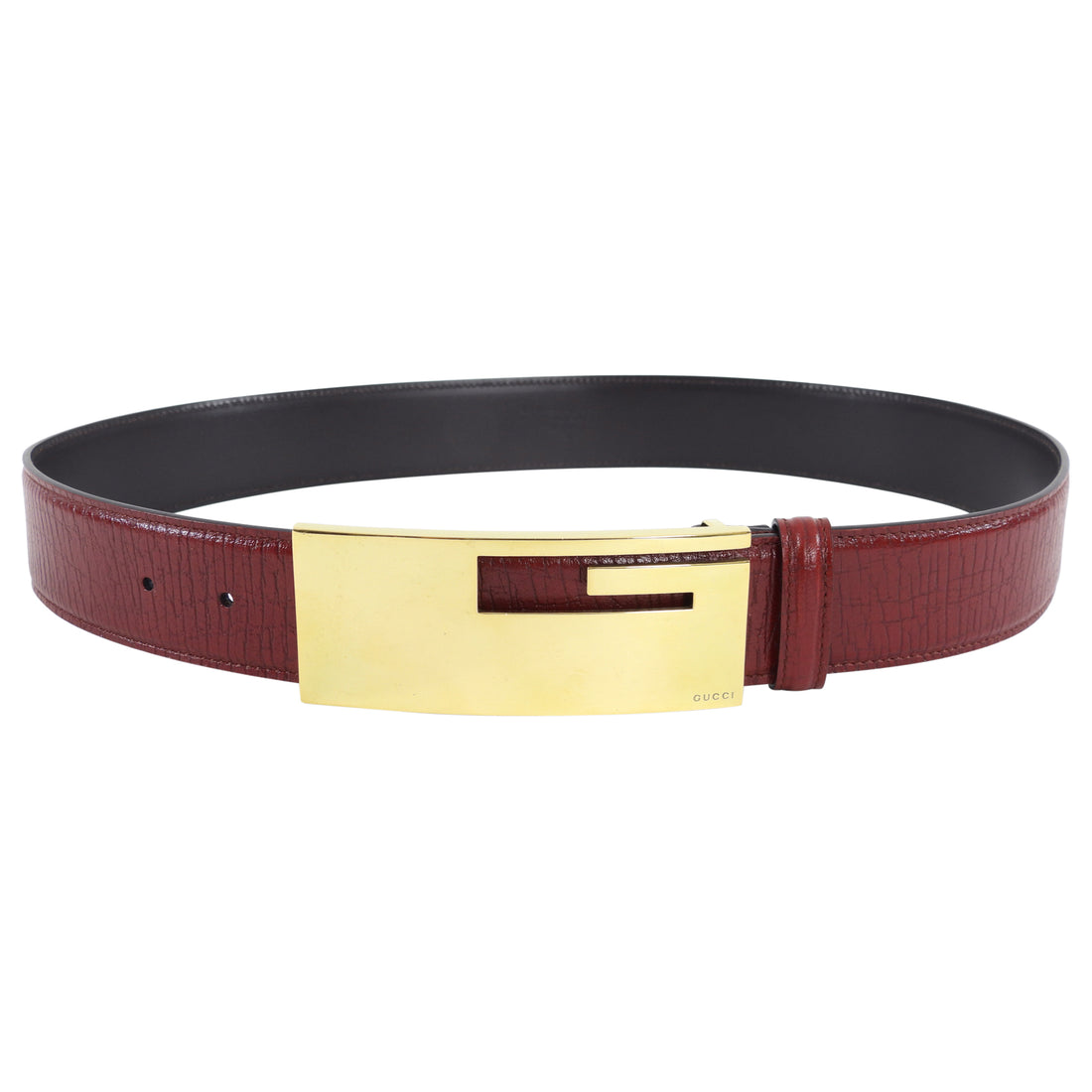 Gucci Tom Ford Red Gold G Buckle Leather Belt - 32-34”