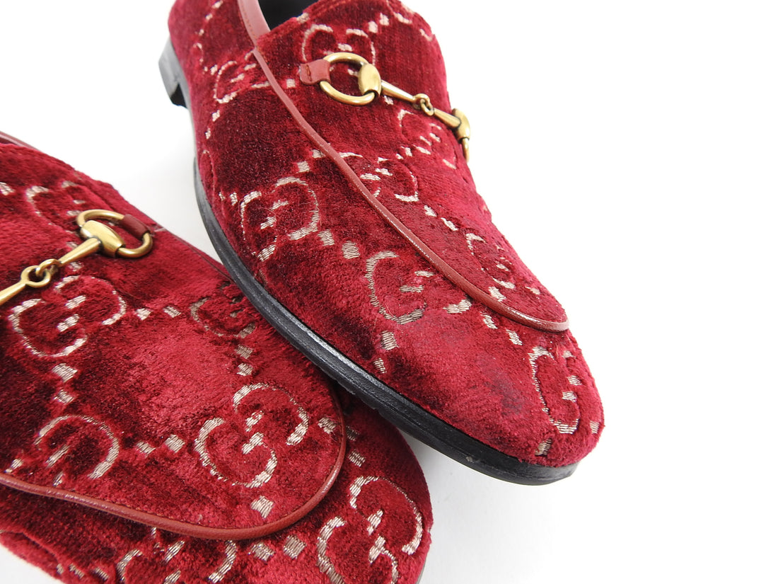 Gucci Red Jordaan Velvet GG Monogram Loafers - 39 / USA 9