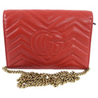 Gucci Red Marmont Matelasse GG Logo Wallet On Chain Crossbody Bag