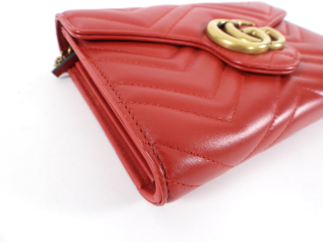 Gucci Red Marmont Matelasse GG Logo Wallet On Chain Crossbody Bag