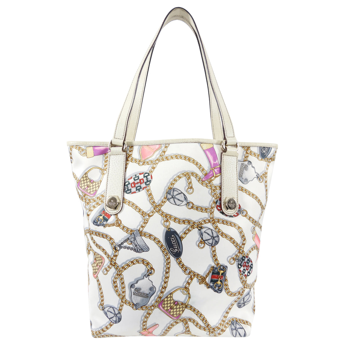 Gucci Satin Charms Ivory and Pink Tote Bag 