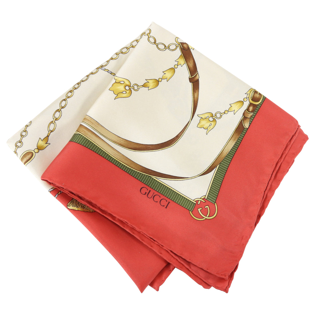 Gucci Vintage 1980’s Red and Ivory Silk Scarf - Main Image