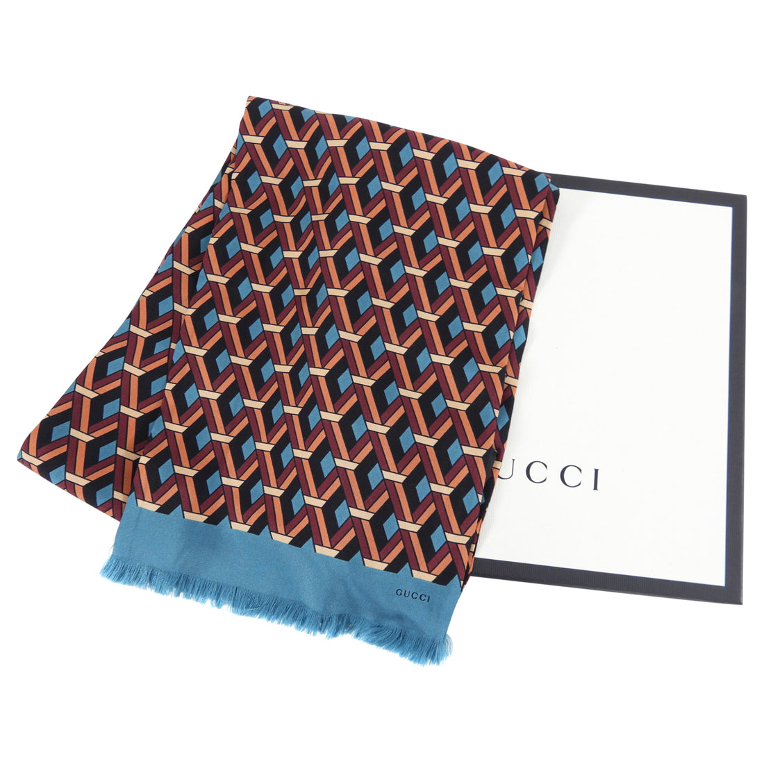 Gucci Teal Blue Geometric Silk Scarf