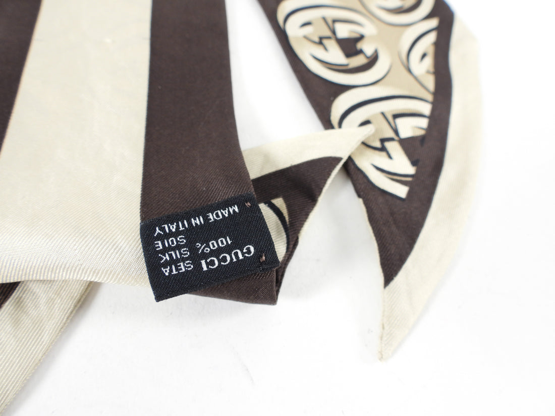 Gucci Brown and Beige Silk Double Thin Scarves