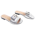 Gucci Metallic Silver Nappa Crystal Square G Madelyn Slide Sandals - 36.5