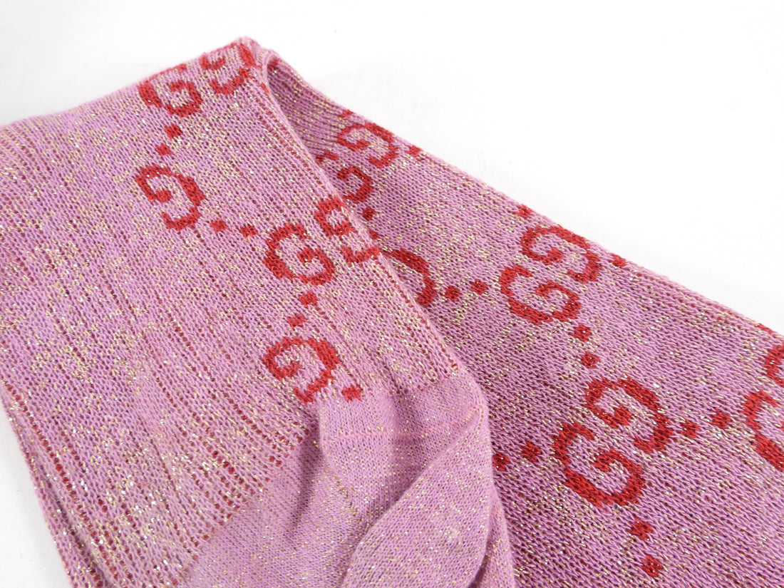 Gucci Pink and Red Long GG Logo Sparkle Socks