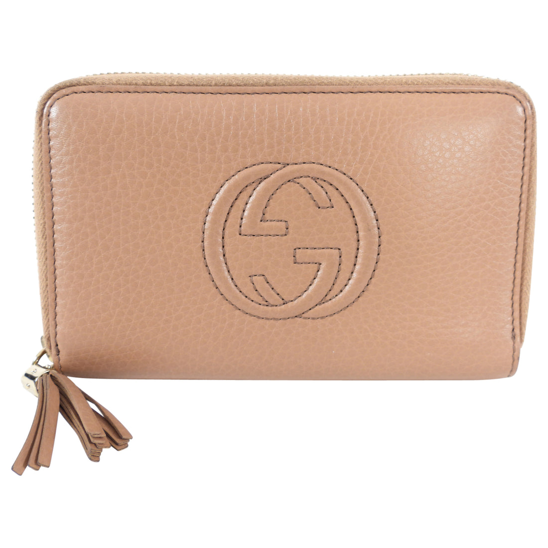 Gucci Beige Leather Soho Zip Wallet with Tassel