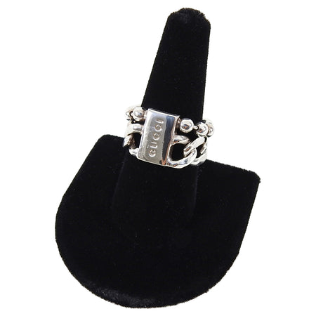 Gucci Sterling Silver Chain Logo Ring - 9