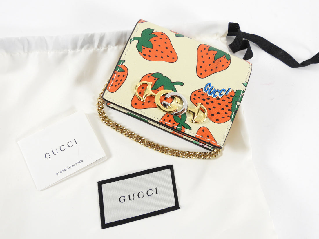 Gucci Zumi Mini Strawberry Wallet with Chain