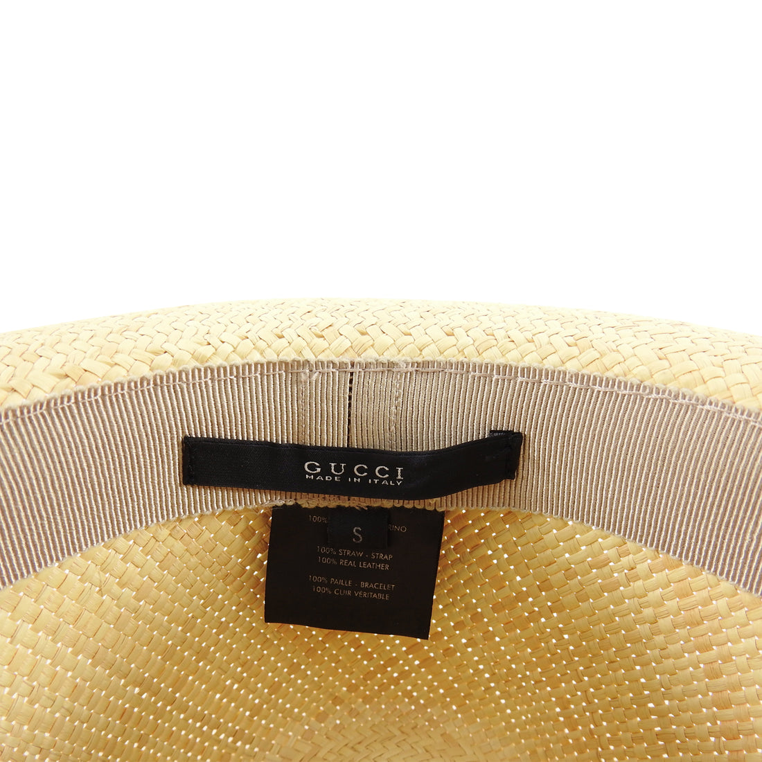 Gucci Straw Fedora Hat with Taupe Leather Band - S