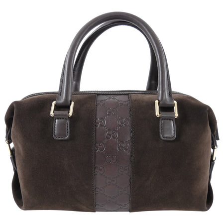 Gucci Brown Small Suede Boston Guccissima Bag