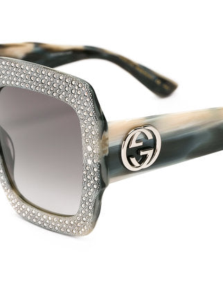 Gucci Grey Rhinestone Crystal Oversize Square Sunglasses GG0048/S