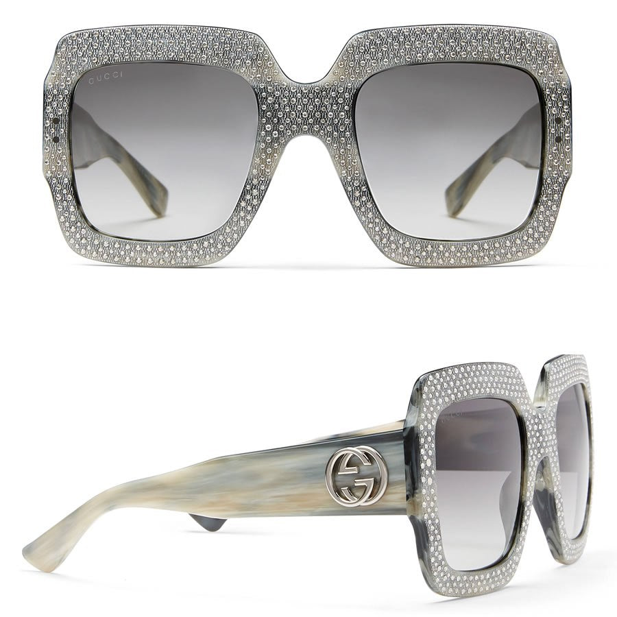 Gucci Rhinestone Su Gucci Grey Rhinestone Crystal Oversize Square Sunglasses GG0048/S – I ...