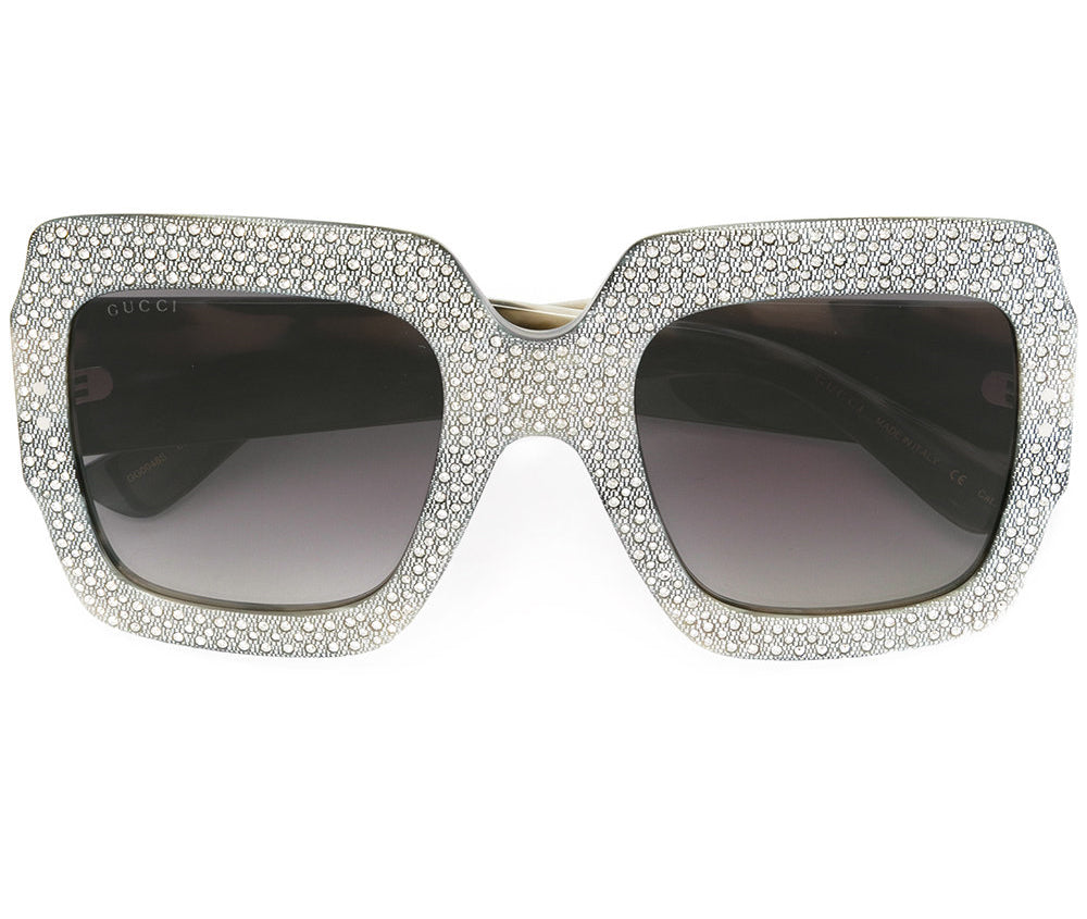 Gucci Grey Rhinestone Crystal Oversize Square Sunglasses GG0048/S