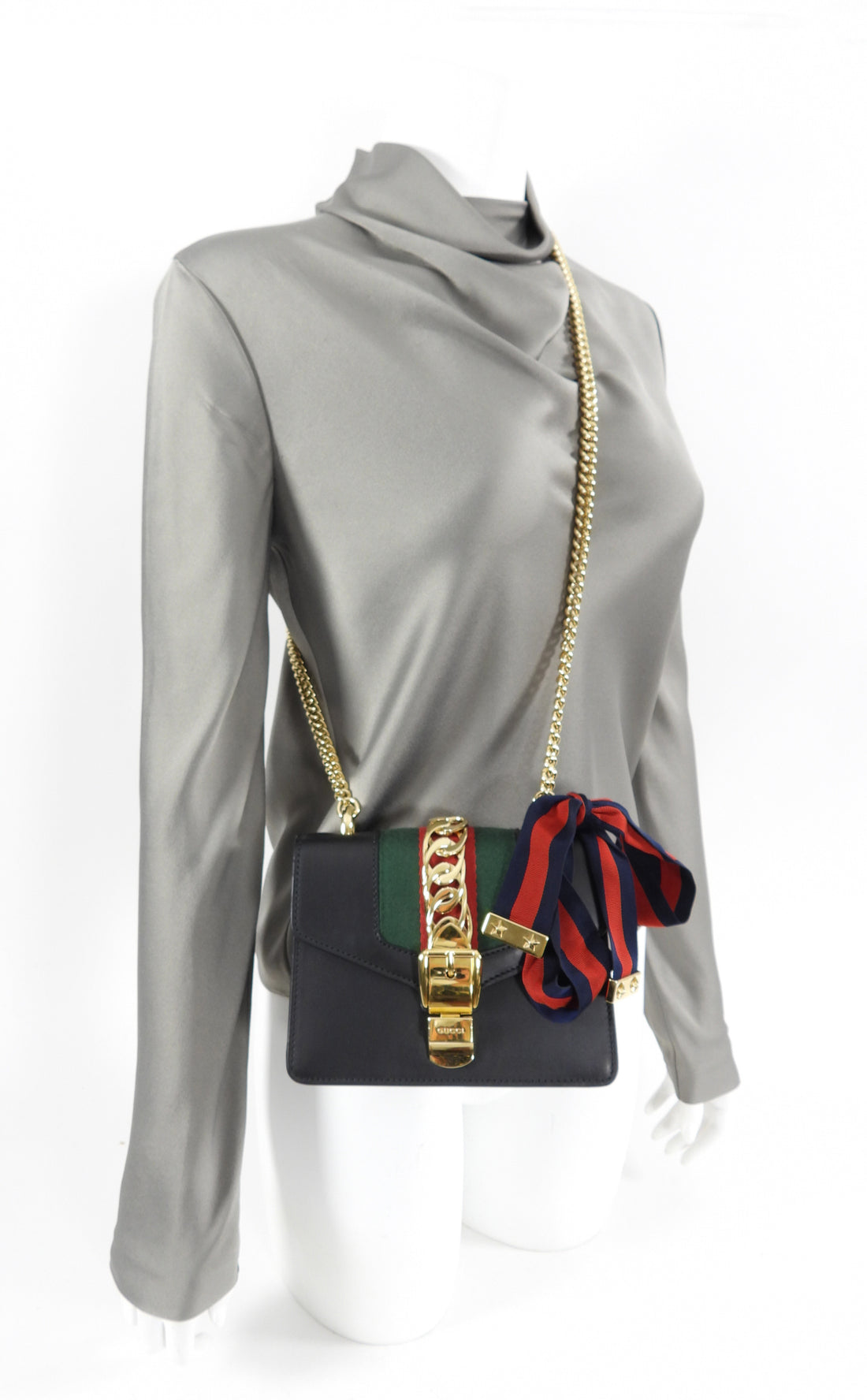 Gucci Small Sylvie Chain Web Bag with Ribbon