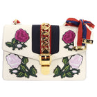 Gucci White Embroidered Floral Small Sylvie Bag