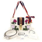 Gucci White Embroidered Floral Small Sylvie Bag