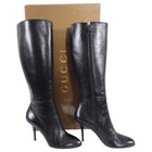 Gucci Black Leather Tall Boots with Stiletto High Heels - 39 