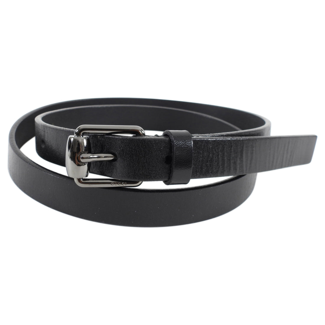 Gucci Black Leather and Gunmetal Horsebit Narrow Belt