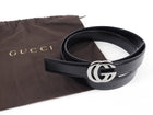 Gucci Thin Black Leather GG Buckle Belt - 32-34”