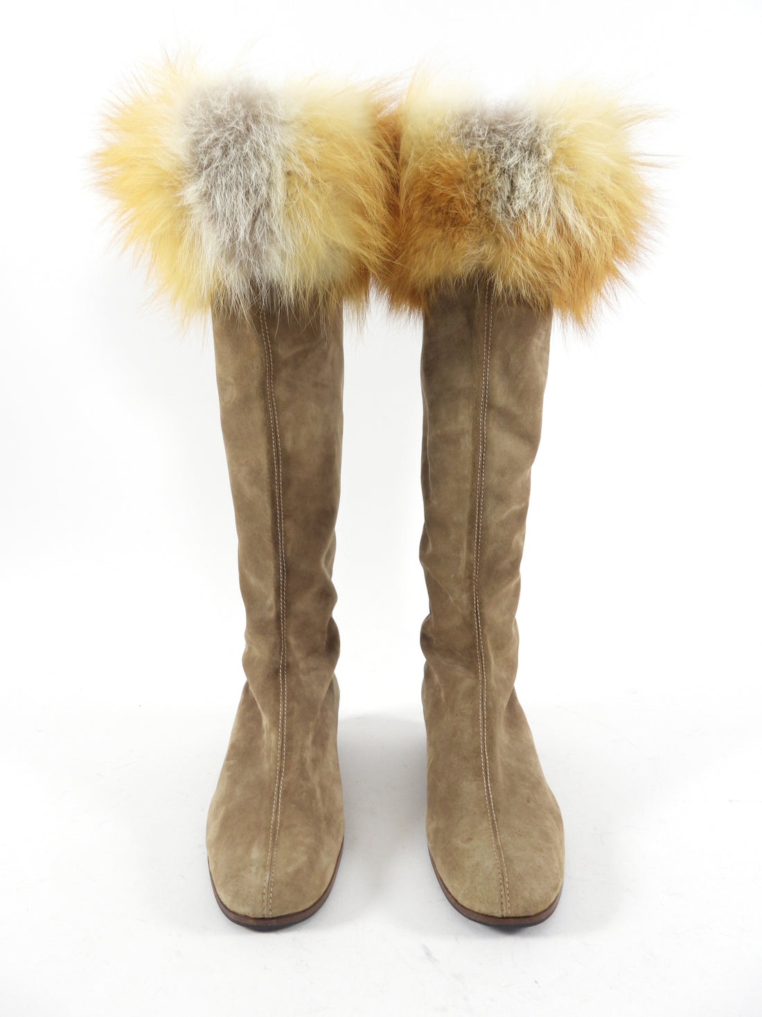 Gucci Vintage Suede and Fox Fur Trim Boots - USA 6