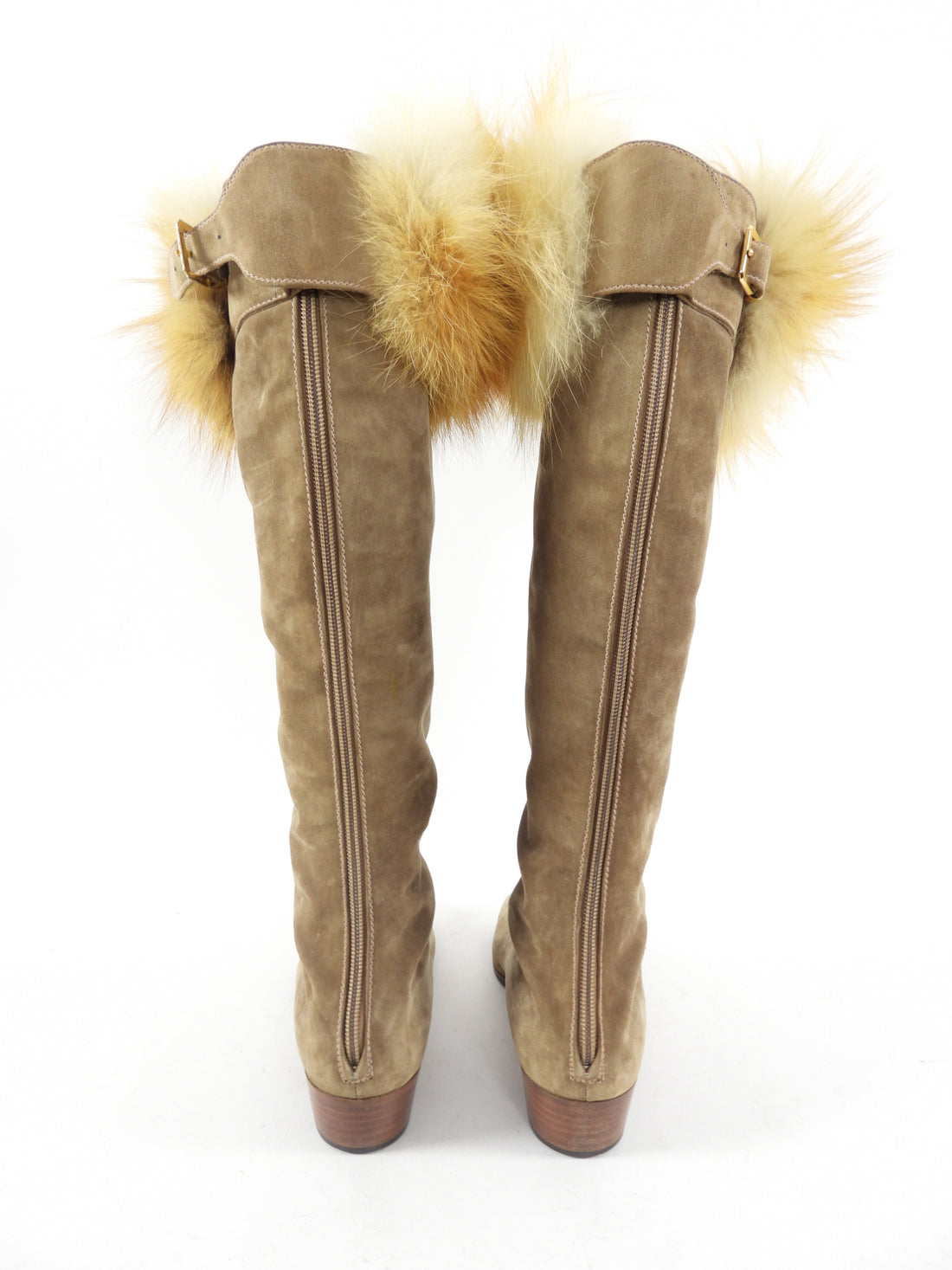 Gucci Vintage Suede and Fox Fur Trim Boots - USA 6