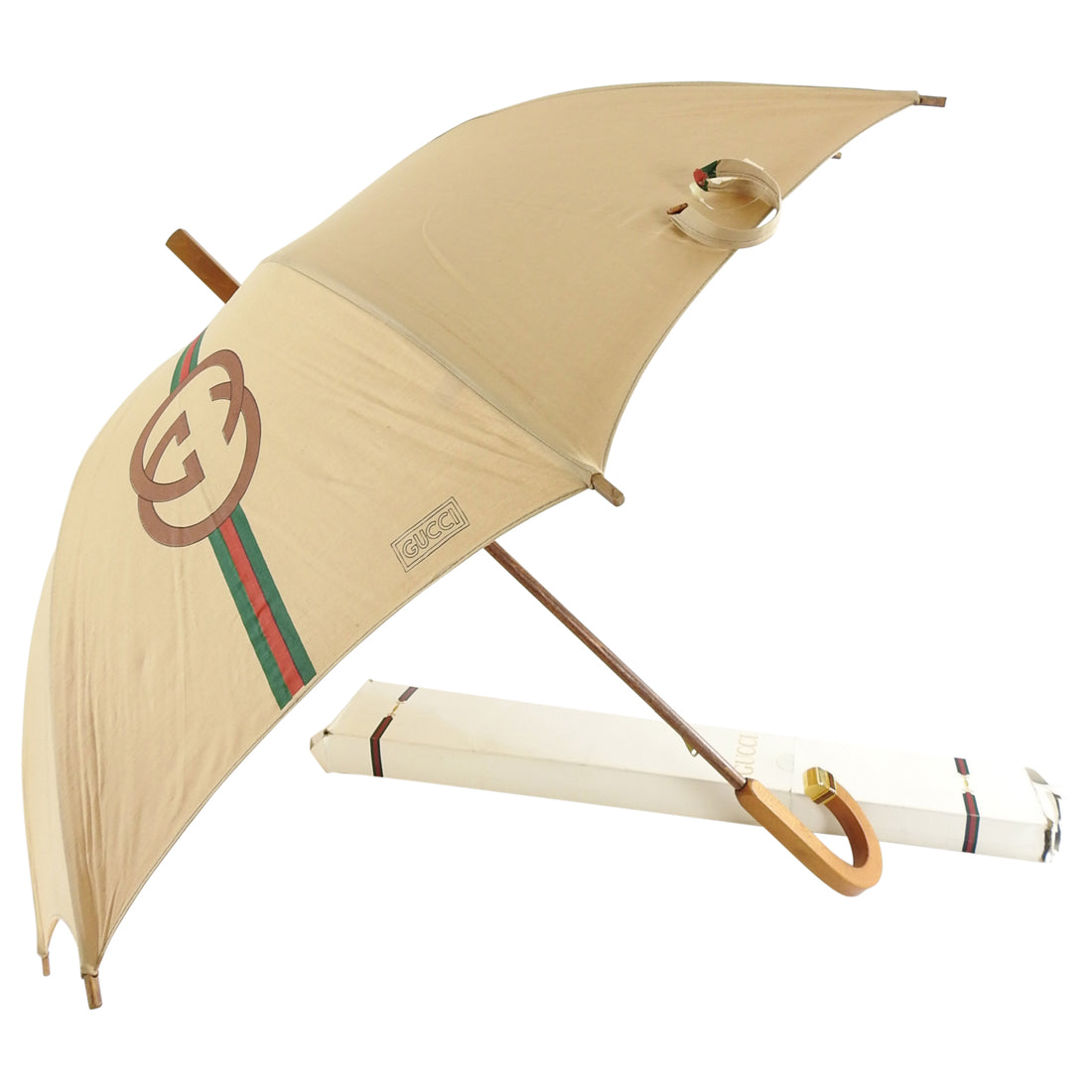 Authentic GUCCI Vintage GG Logo Monogram Umbrella Beige Brown 