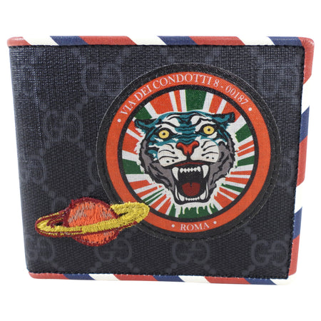 Gucci Supreme Black Bifold Wallet with Tiger Head and Saturn