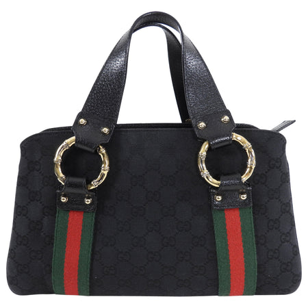 Gucci 2000’s Black Monogram Web Trim Handbag