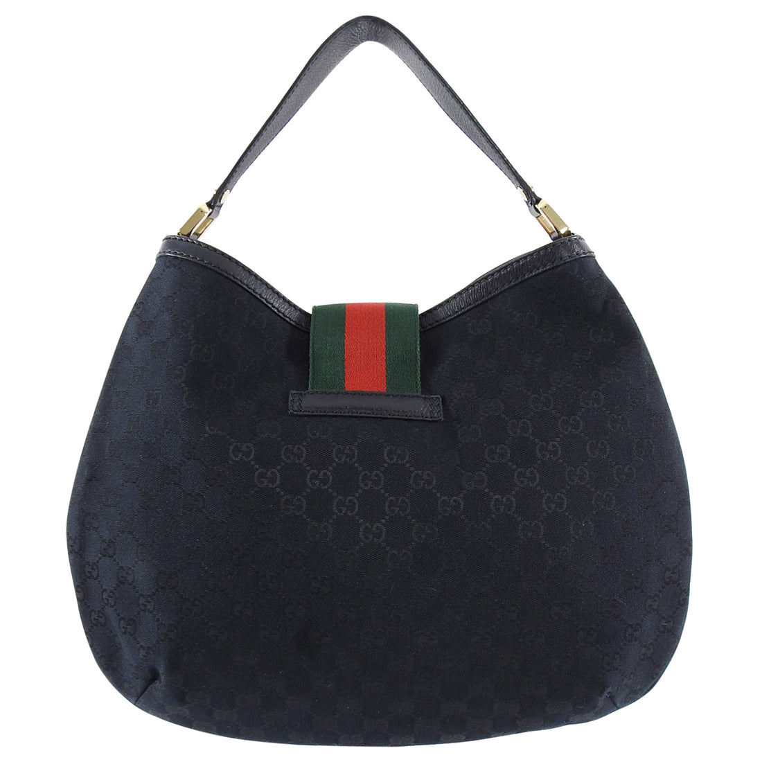 Gucci Black Monogram Canvas Web Stripe Hobo Bag