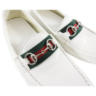 Gucci White Leather Web Stripe Horsebit Driving Shoes