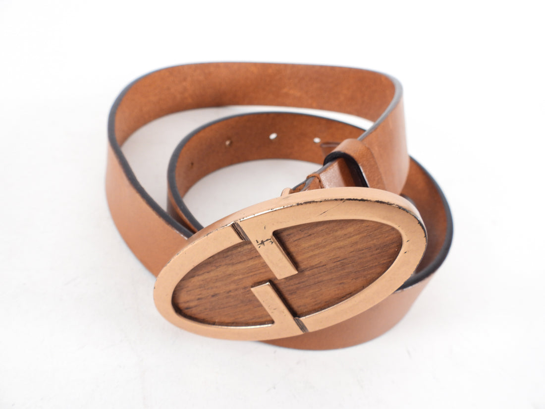 Gucci Tan Leather Belt with Wood Buckle - 85 / 34