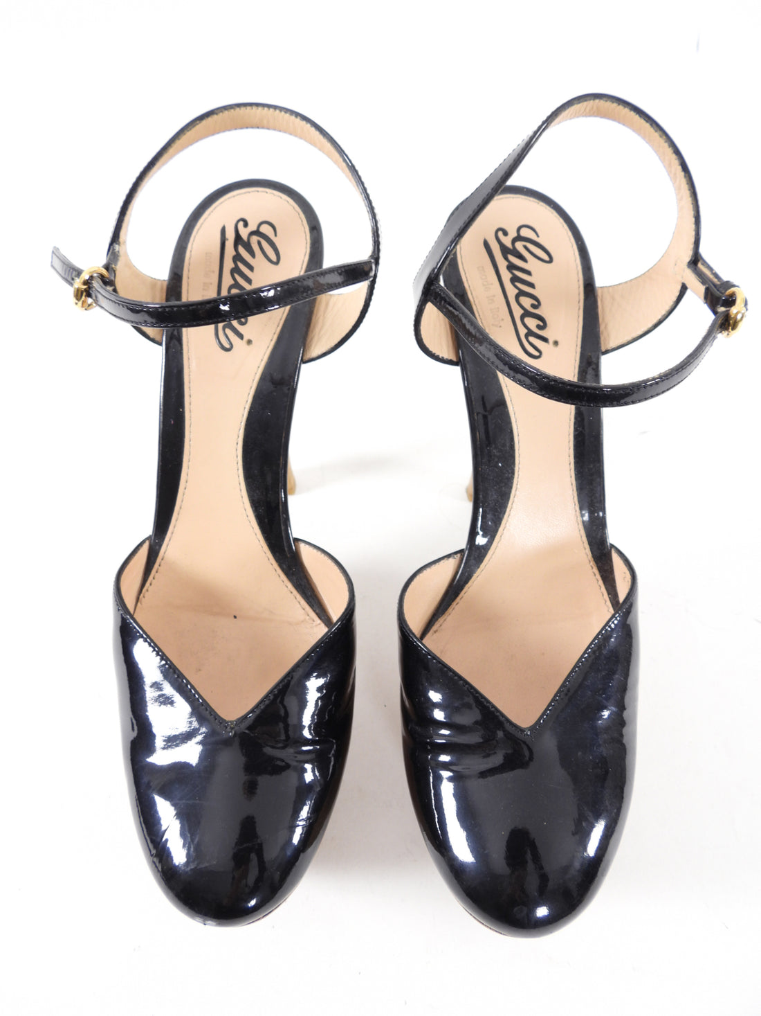Gucci Black Patent and Wood Platform Clog Sandals - USA 8