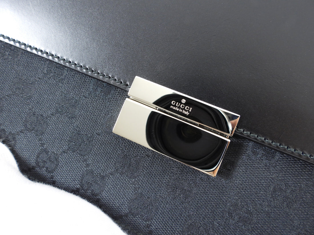 Gucci Monogram Canvas Black Leather Wristlet Clutch Bag